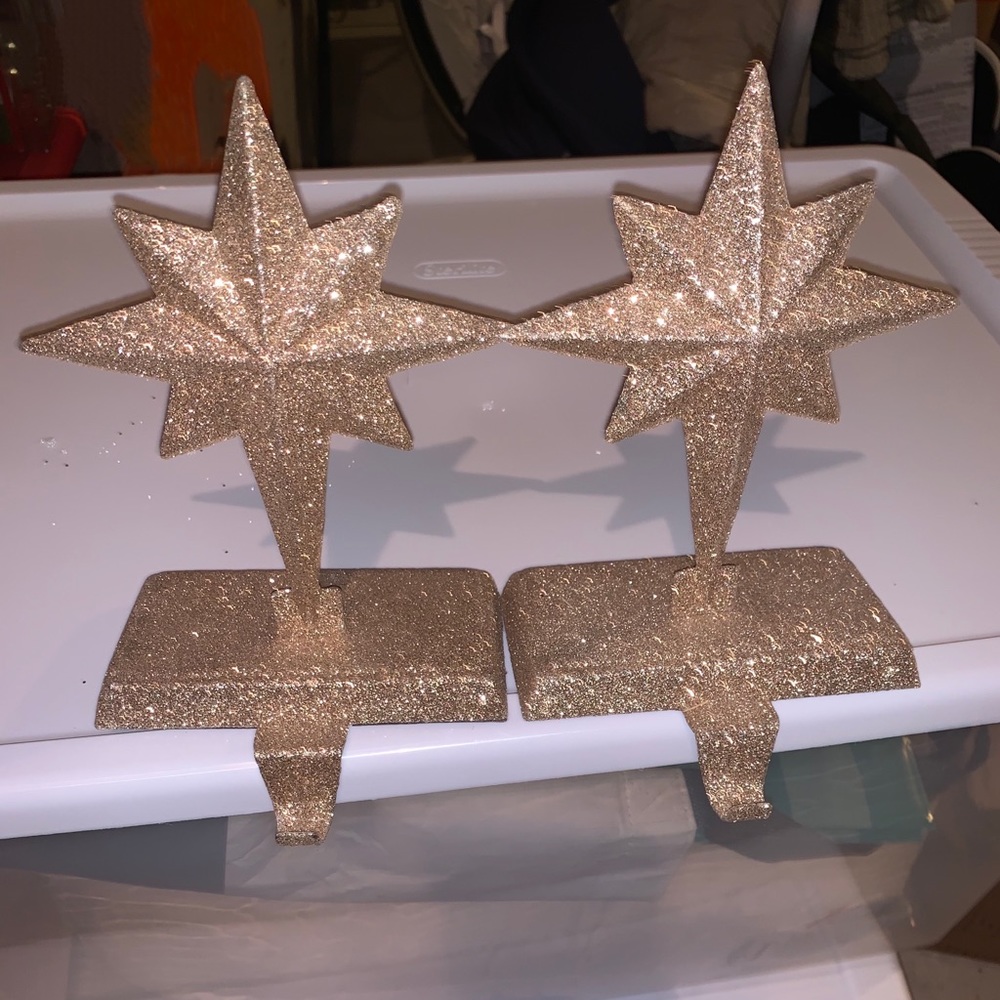 Two Gold Glitter Stocking Holders